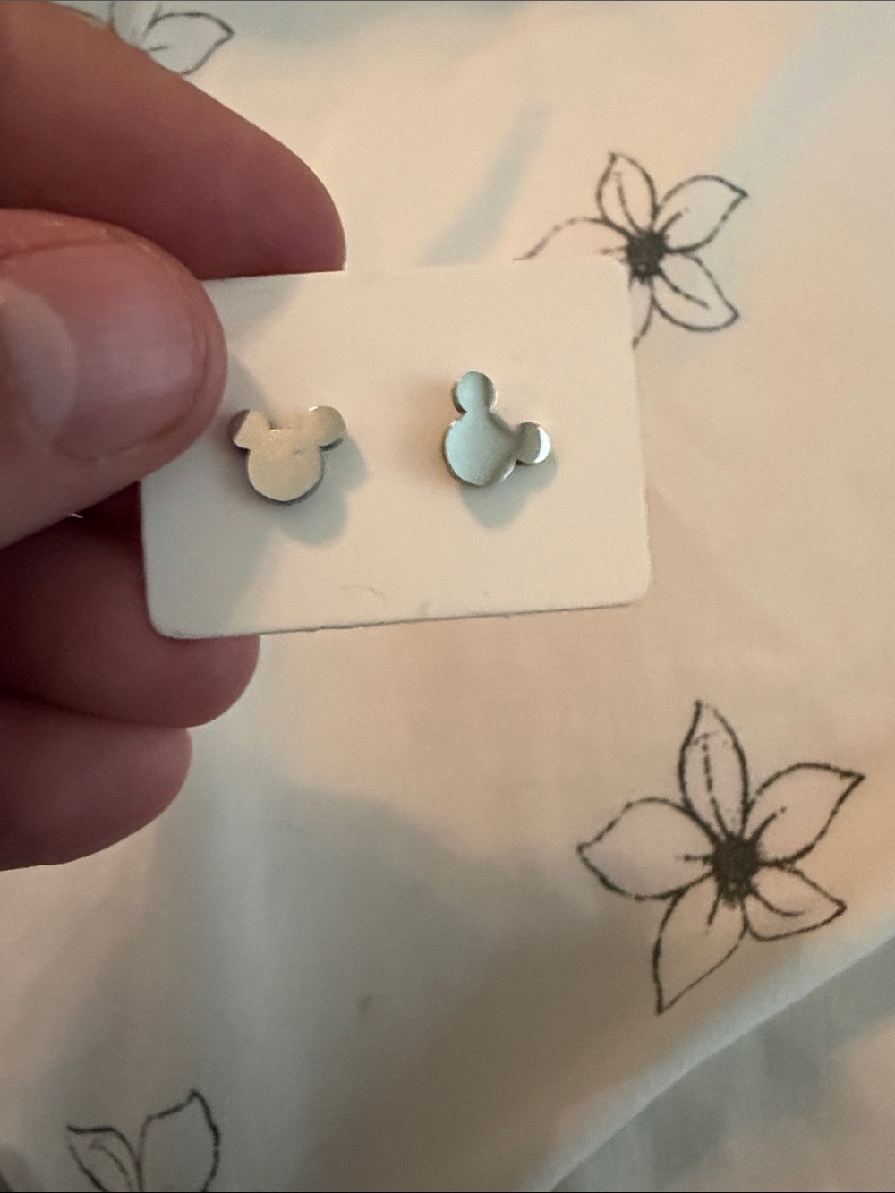 Silver Mickey Head Stud Earrings - Cute Minimalist Pair